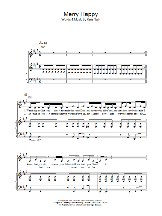 Download Kate Nash Merry Happy Sheet Music and learn how to play Piano, Vocal & Guitar PDF digital score in minutes