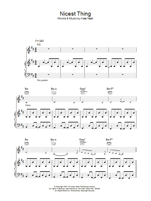 Download Kate Nash Nicest Thing Sheet Music and learn how to play Piano, Vocal & Guitar PDF digital score in minutes