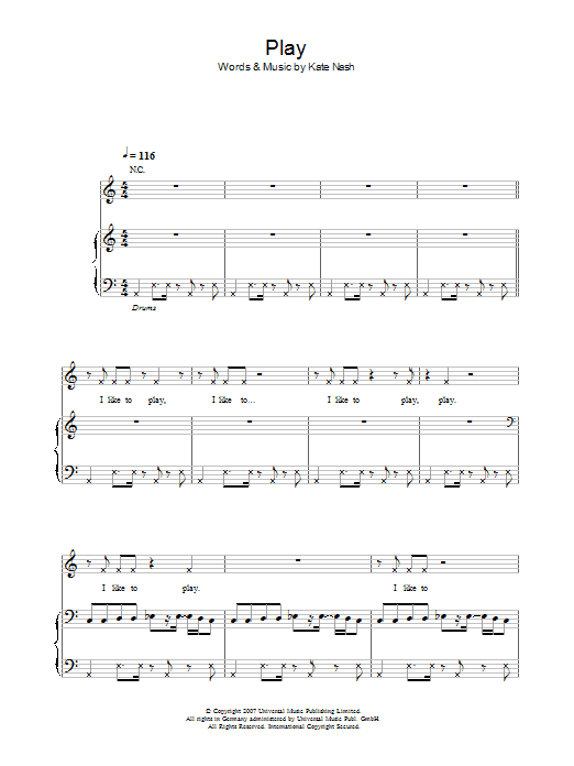 Download Kate Nash Play Sheet Music and learn how to play Piano, Vocal & Guitar PDF digital score in minutes
