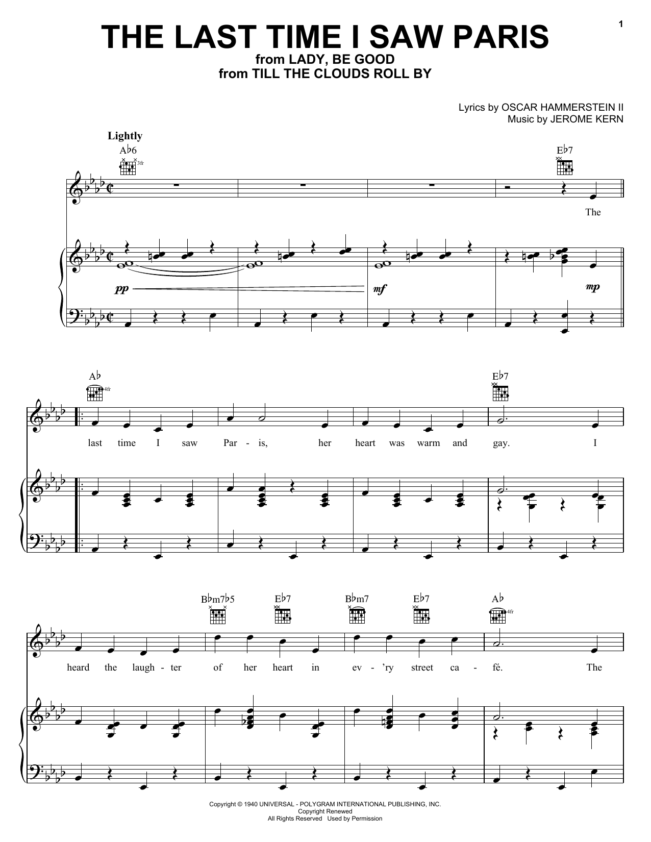 Download Kate Smith The Last Time I Saw Paris Sheet Music and learn how to play Piano, Vocal & Guitar (Right-Hand Melody) PDF digital score in minutes