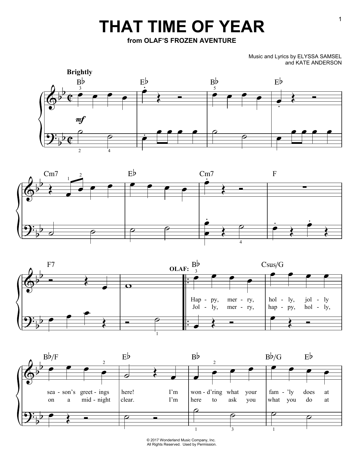 kate anderson that time of year from olaf s frozen adventure sheet music notes download printable pdf score 196313