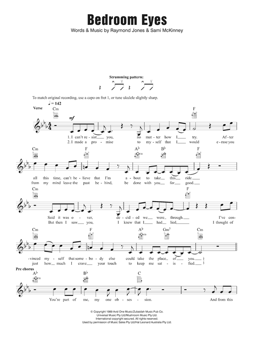 Download Kate Ceberano Bedroom Eyes Sheet Music and learn how to play Ukulele PDF digital score in minutes