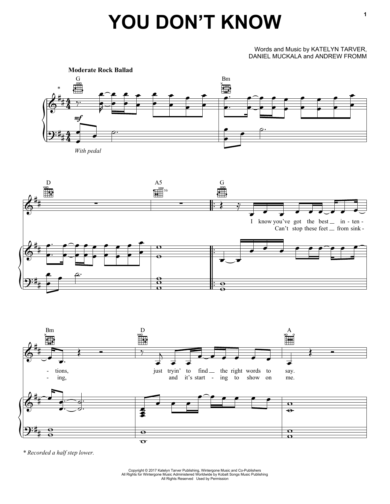Download Katelyn Tarver You Don't Know Sheet Music and learn how to play Piano, Vocal & Guitar Chords (Right-Hand Melody) PDF digital score in minutes