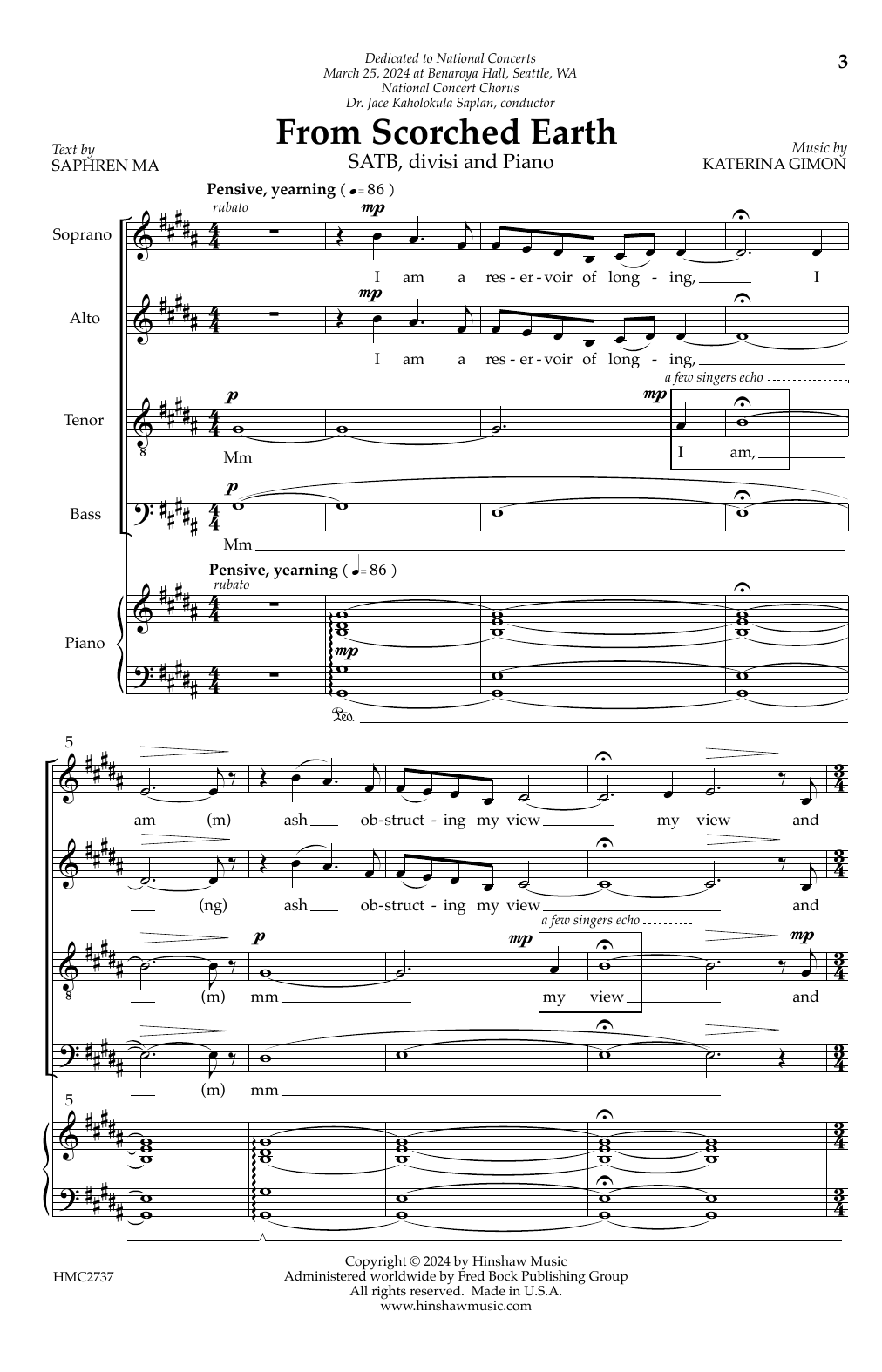 Download Katerina Gimon From Scorched Earth Sheet Music and learn how to play SATB Choir PDF digital score in minutes