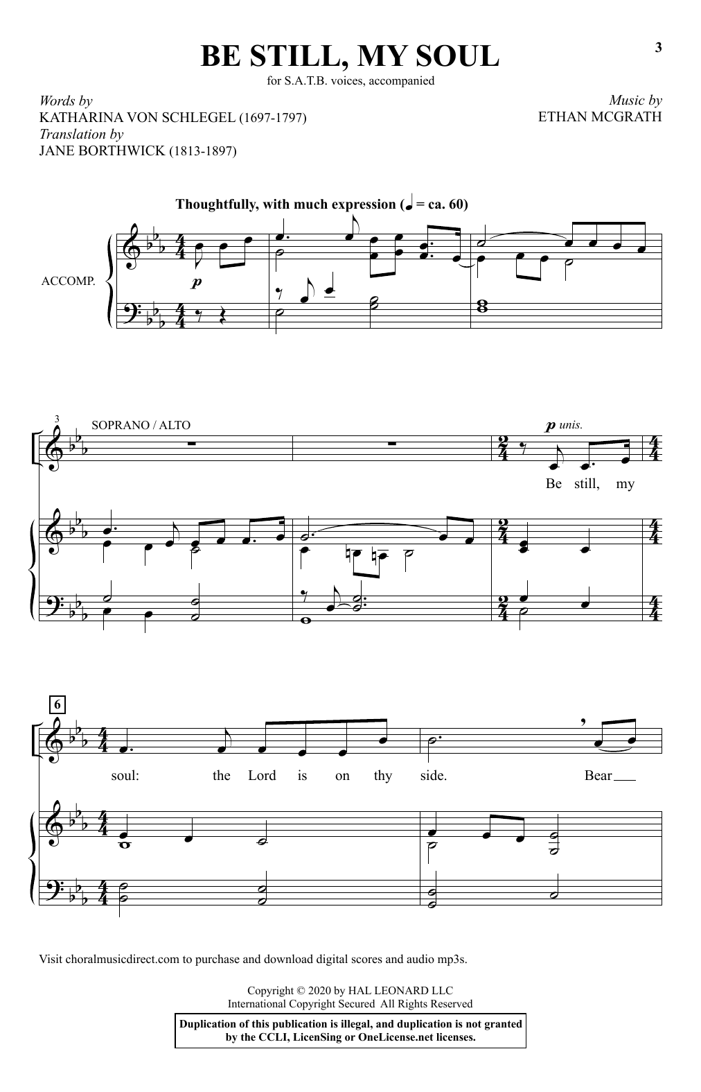 Download Katharina Von Schlegel and Ethan McGrath Be Still, My Soul Sheet Music and learn how to play SATB Choir PDF digital score in minutes