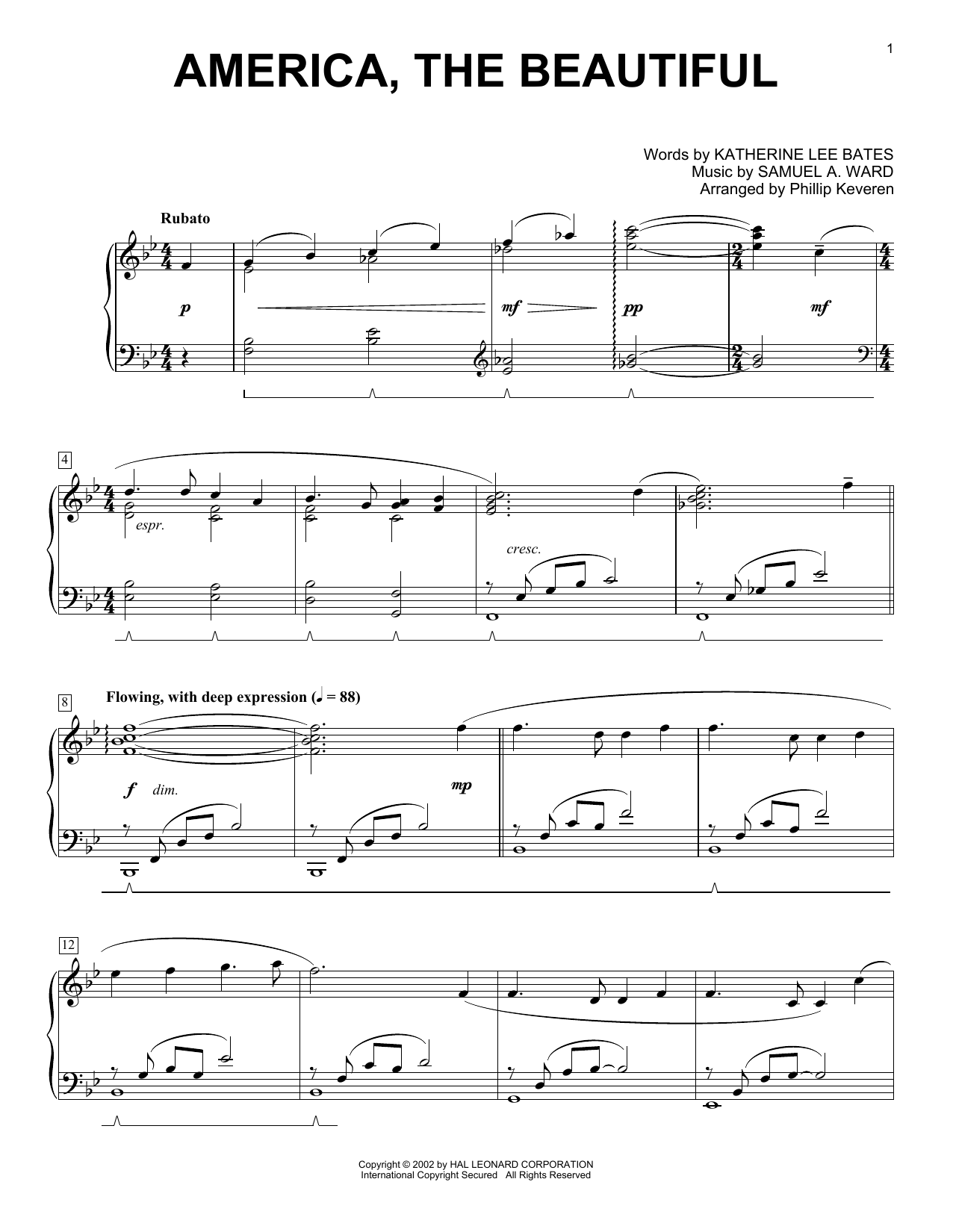 Download Katharine Lee Bates America, The Beautiful (arr. Phillip Keveren) Sheet Music and learn how to play Educational Piano PDF digital score in minutes