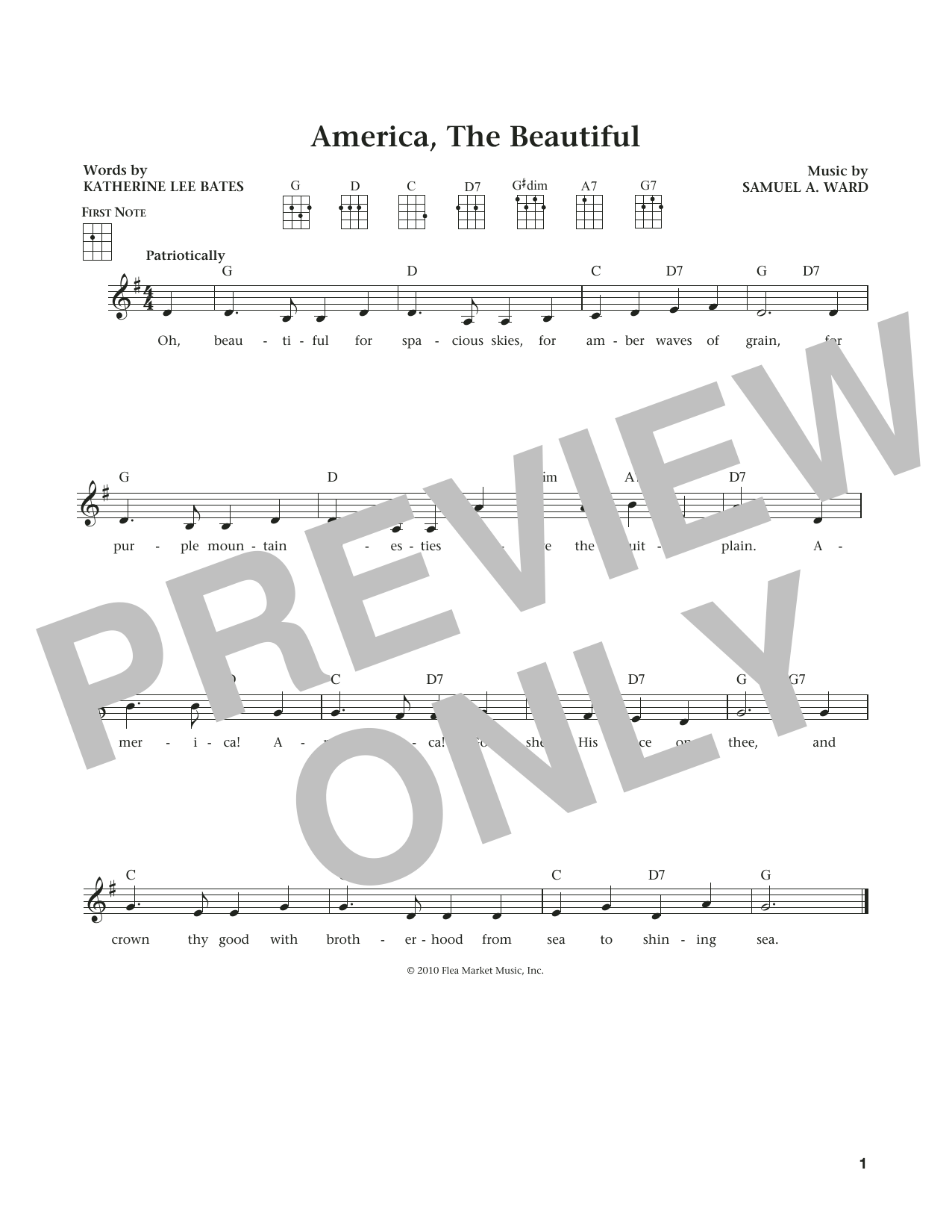 Download Katharine Lee Bates America, The Beautiful Sheet Music and learn how to play Ukulele PDF digital score in minutes