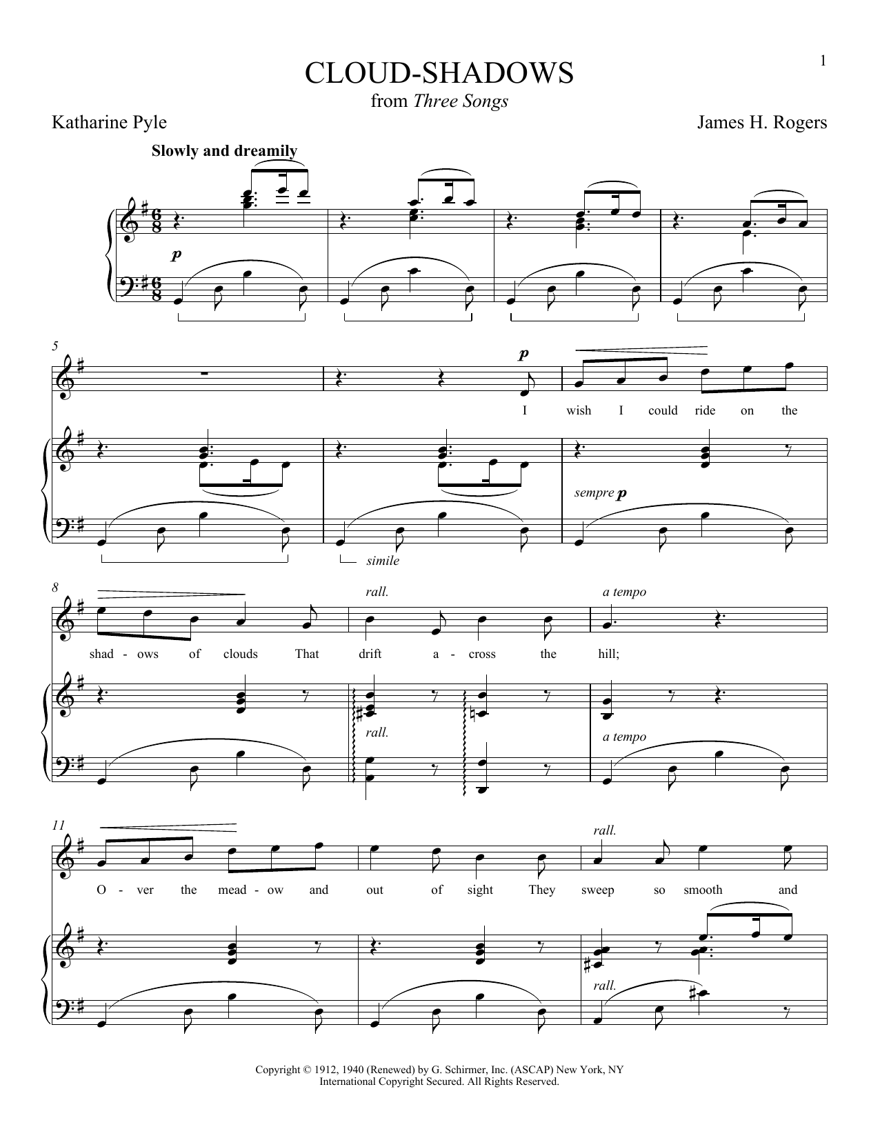 Download Katharine Pyle Cloud-Shadows Sheet Music and learn how to play Piano & Vocal PDF digital score in minutes