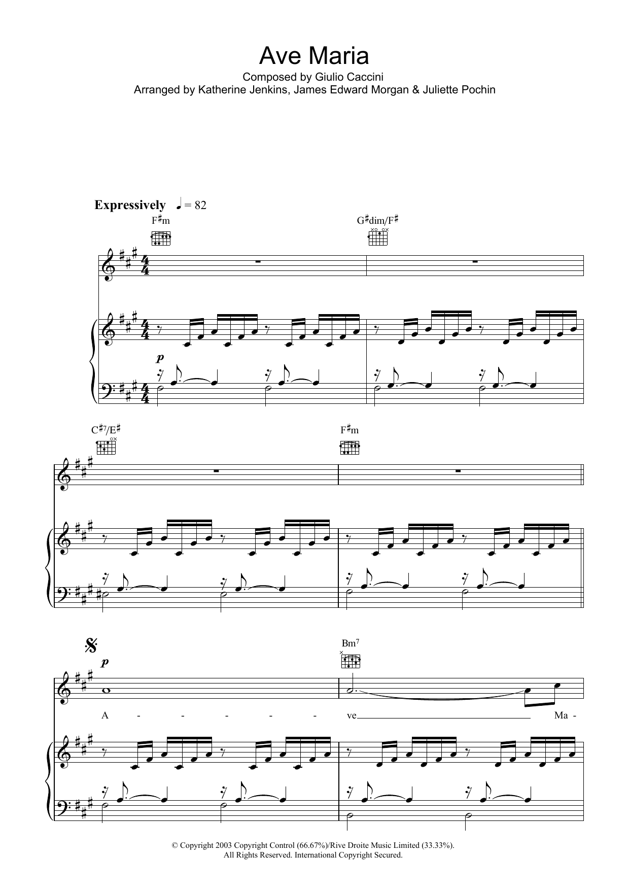 Download Katherine Jenkins Ave Maria Sheet Music and learn how to play Piano, Vocal & Guitar PDF digital score in minutes
