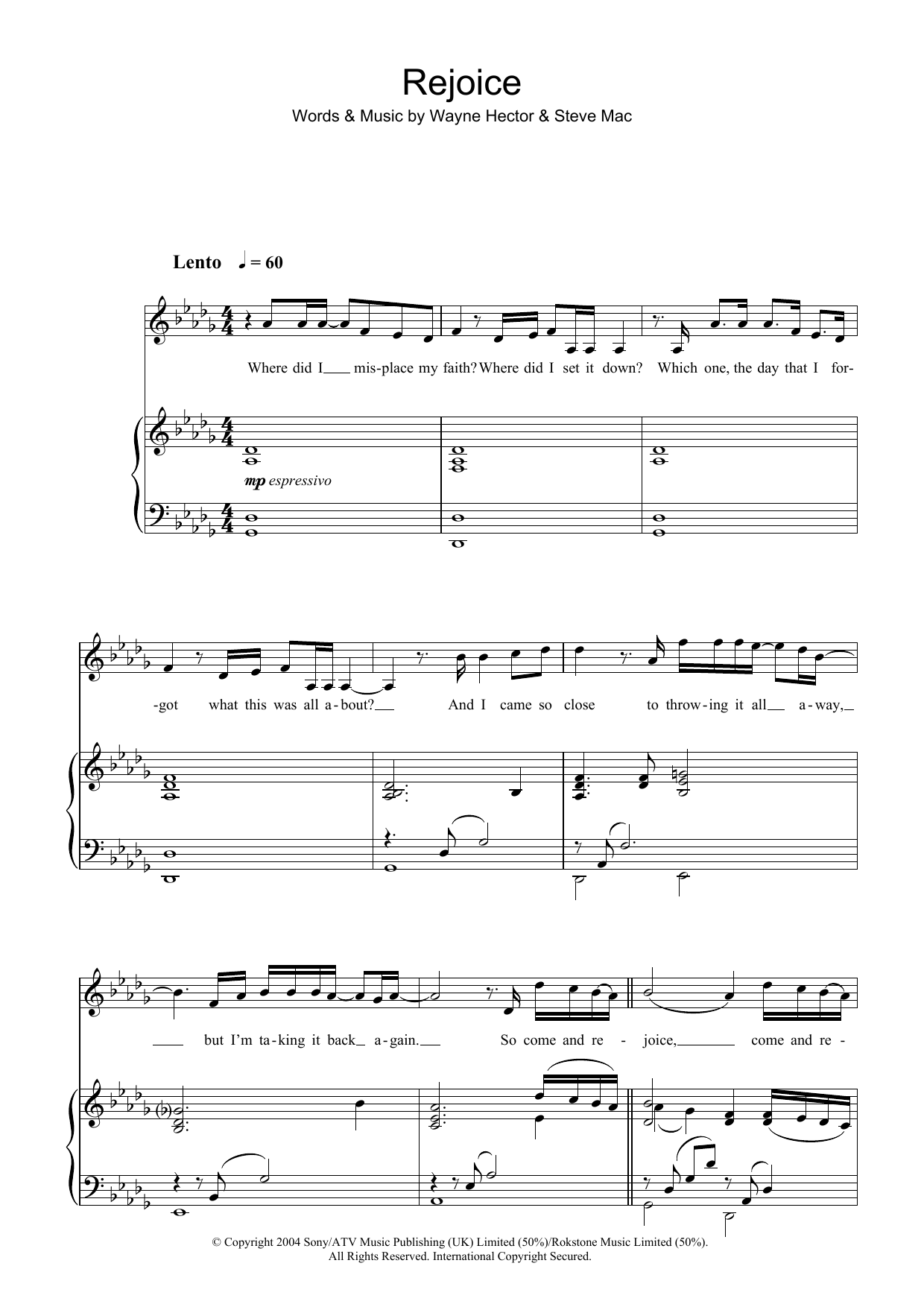 Download Katherine Jenkins Rejoice Sheet Music and learn how to play Piano, Vocal & Guitar PDF digital score in minutes