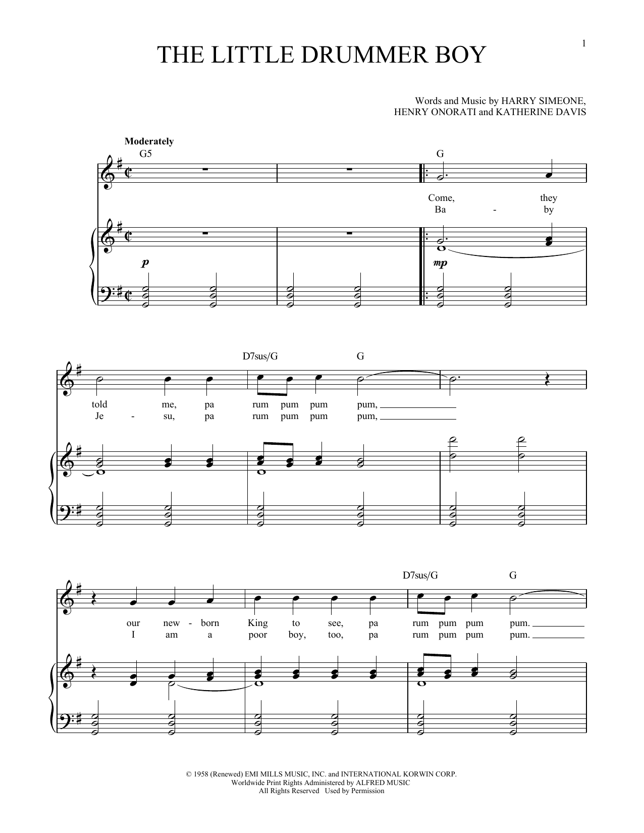 Download Richard Walters The Little Drummer Boy Sheet Music and learn how to play Piano & Vocal PDF digital score in minutes