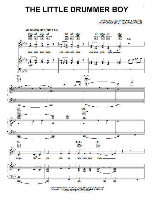 Download Katherine K. Davis The Little Drummer Boy Sheet Music and learn how to play Piano, Vocal & Guitar (Right-Hand Melody) PDF digital score in minutes