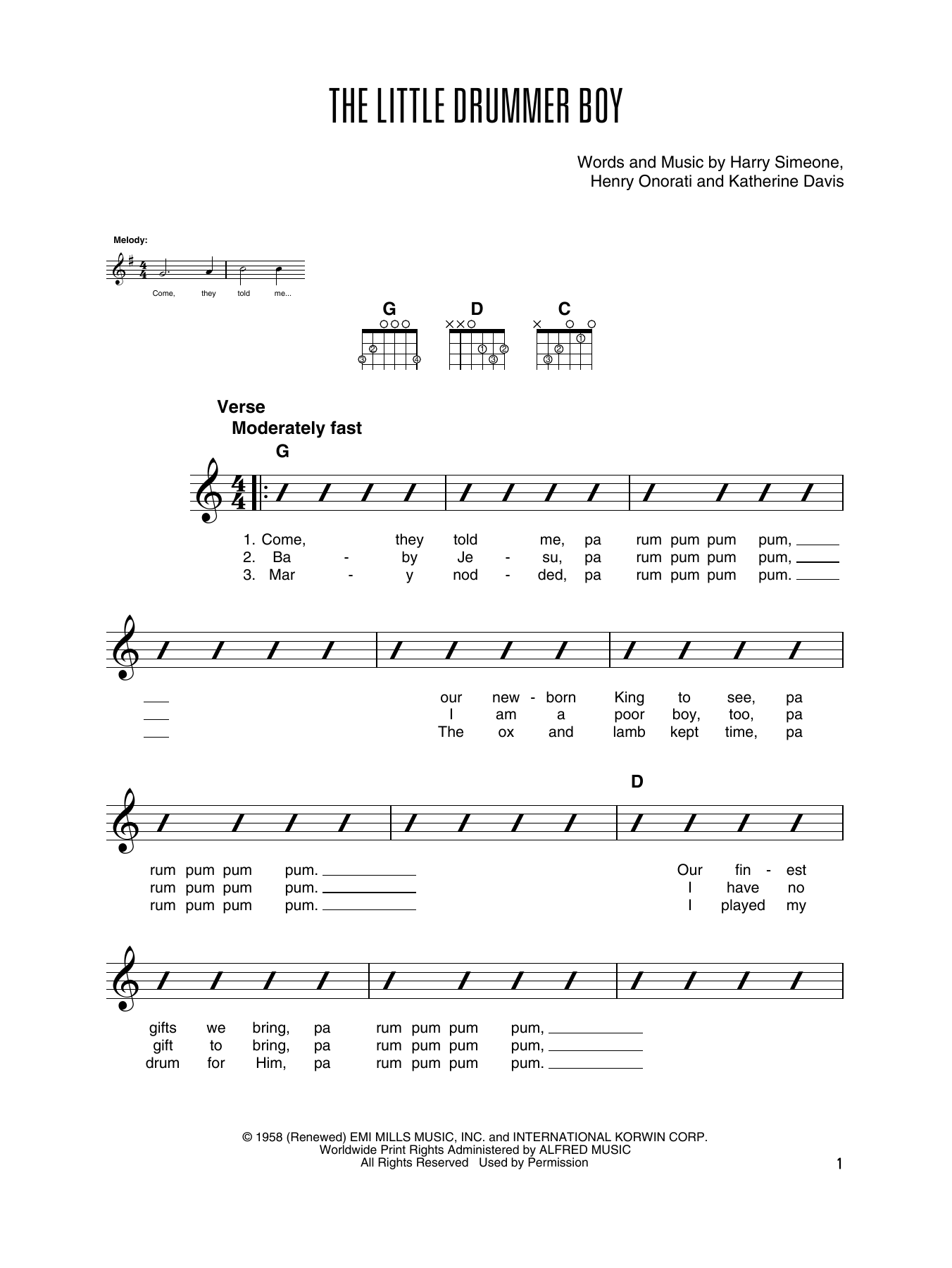 Katherine Davis The Little Drummer Boy Sheet Music Notes Chords 