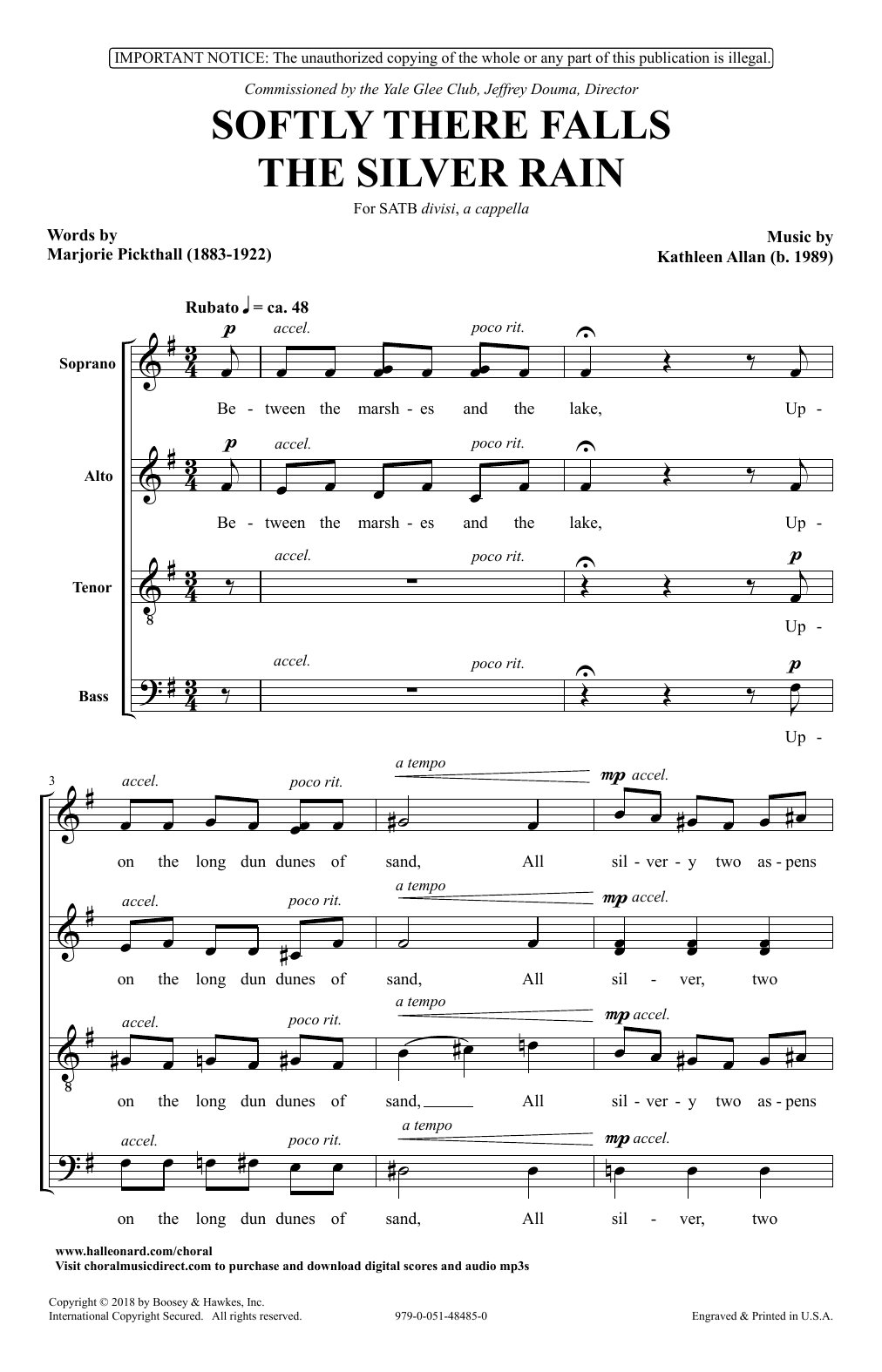 Download Kathleen Allan Softly There Falls The Silver Rain Sheet Music and learn how to play SATB Choir PDF digital score in minutes
