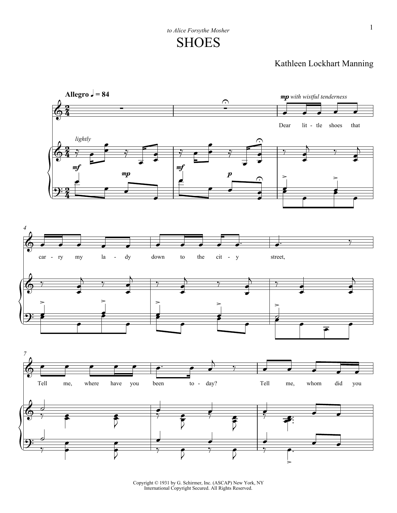 Download Kathleen Lockhart Manning Shoes Sheet Music and learn how to play Piano & Vocal PDF digital score in minutes