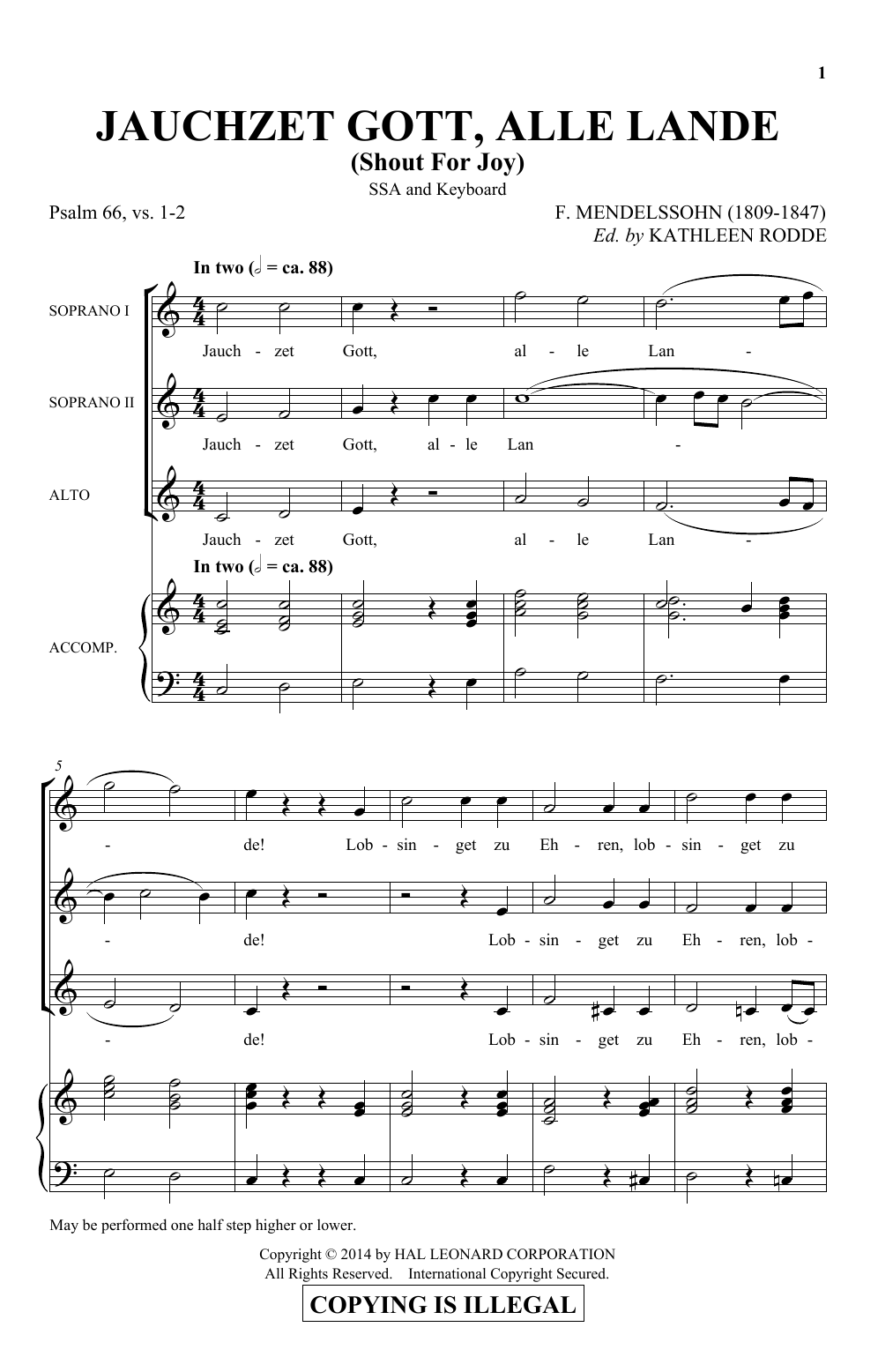 Download Kathleen Rodde Jauchzet Gott, Alle Lande Sheet Music and learn how to play SSA PDF digital score in minutes
