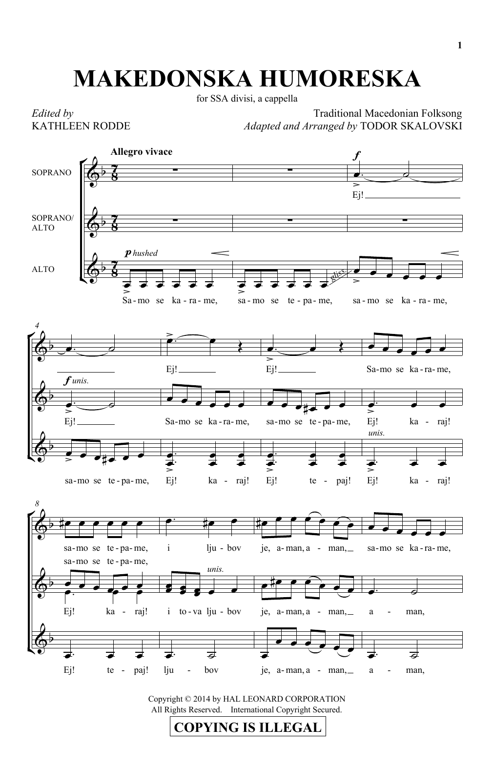 Download Kathleen Rodde Makedonska Humoreska Sheet Music and learn how to play SSA PDF digital score in minutes