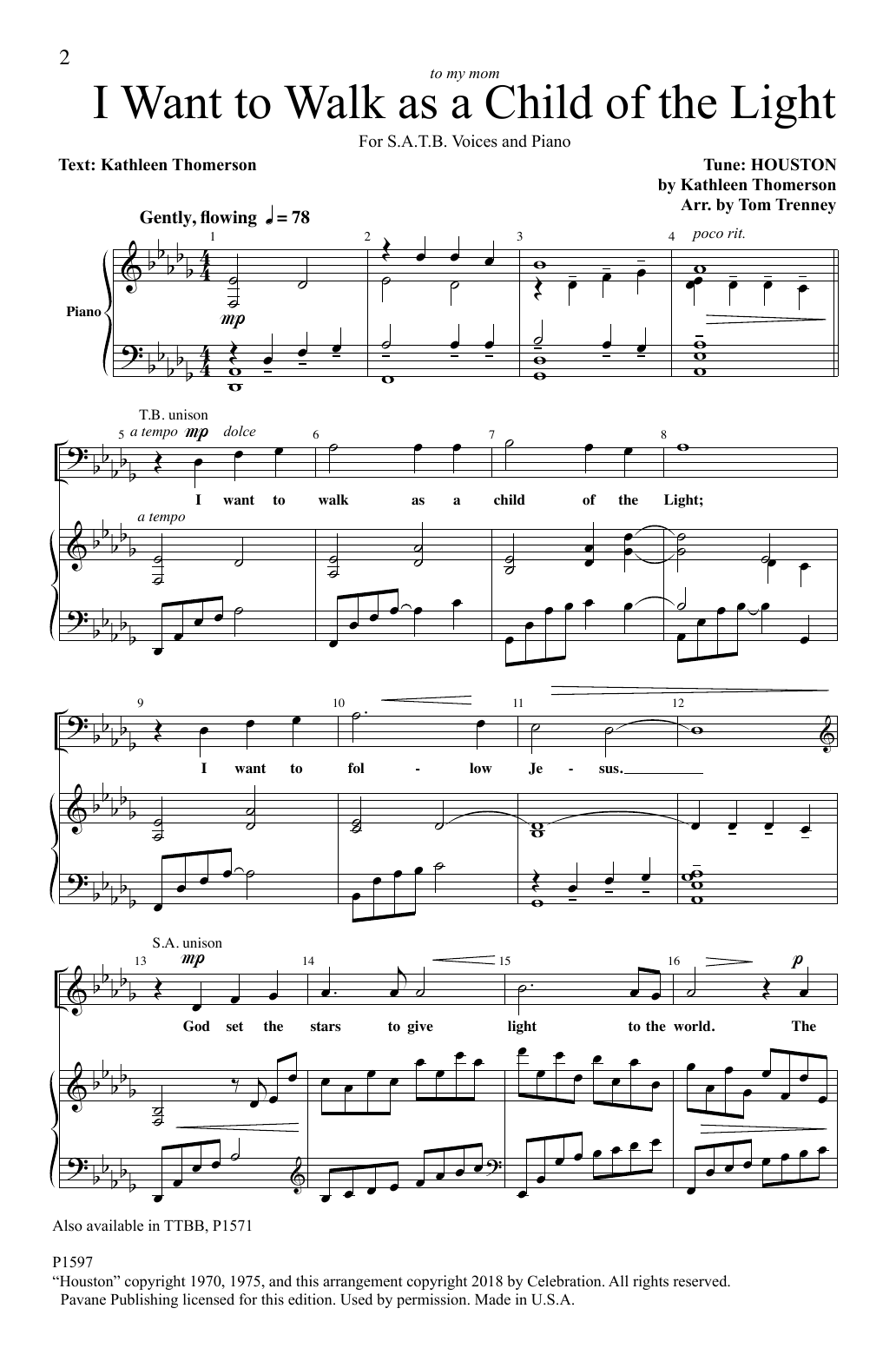 Download Kathleen Thomerson I Want To Walk As A Child Of The Light (arr. Tom Trenney) Sheet Music and learn how to play SATB Choir PDF digital score in minutes