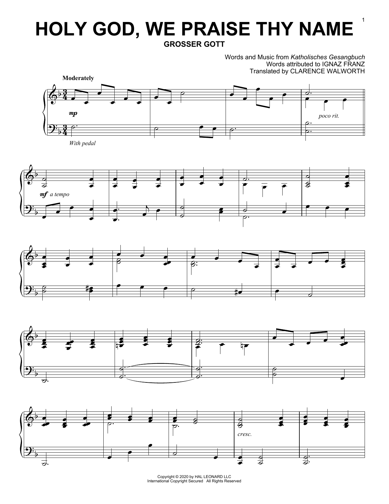 Download Katholisches Gesangbuch Holy God, We Praise Thy Name Sheet Music and learn how to play Piano Solo PDF digital score in minutes