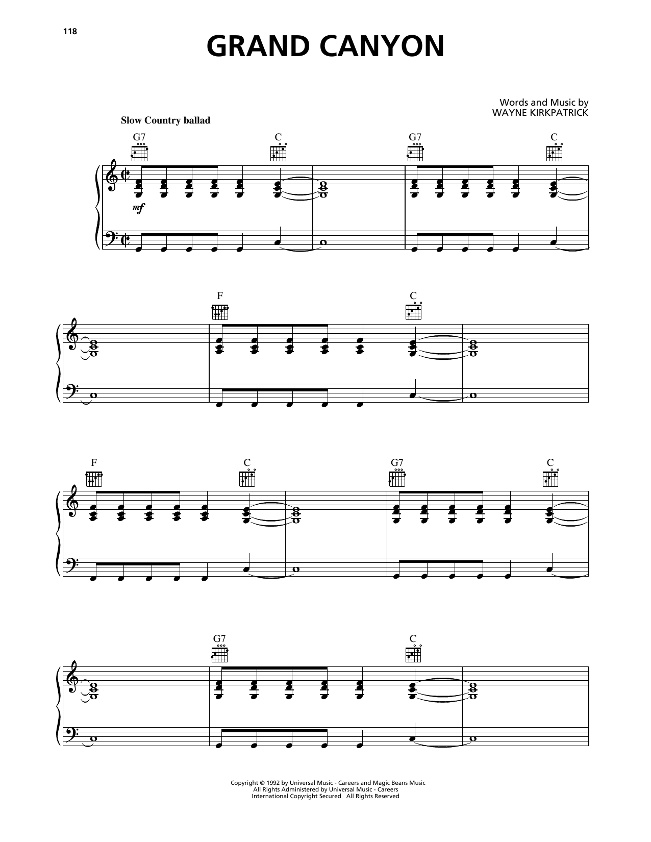 Download Kathy Mattea Grand Canyon Sheet Music and learn how to play Piano, Vocal & Guitar Chords (Right-Hand Melody) PDF digital score in minutes