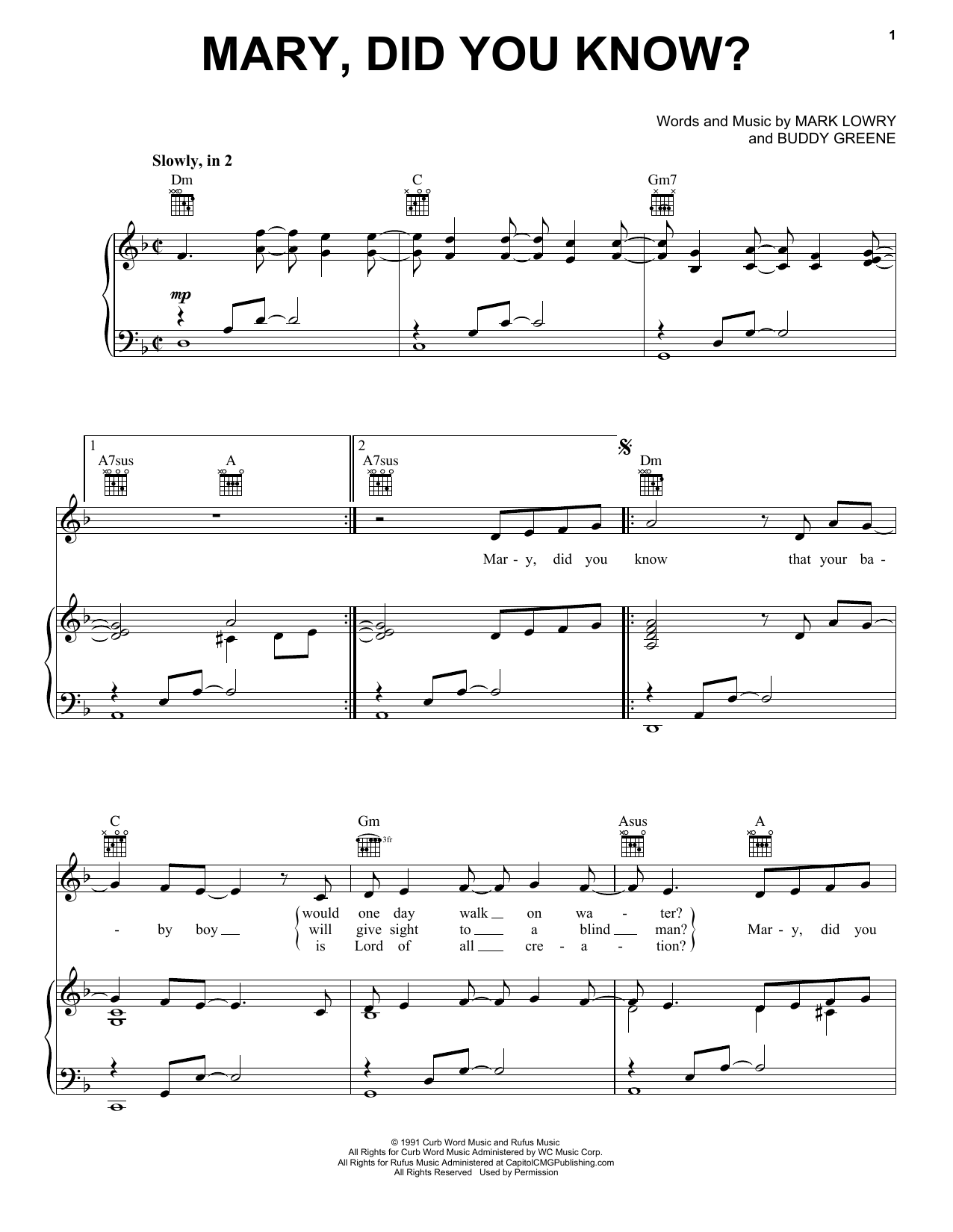 Download Kathy Mattea Mary, Did You Know? Sheet Music and learn how to play Piano, Vocal & Guitar (Right-Hand Melody) PDF digital score in minutes