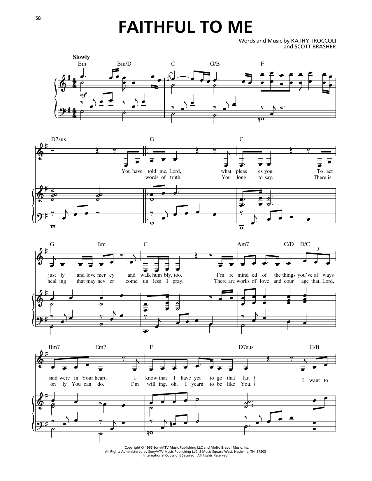 Download Kathy Troccoli Faithful To Me Sheet Music and learn how to play Piano, Vocal & Guitar Chords (Right-Hand Melody) PDF digital score in minutes