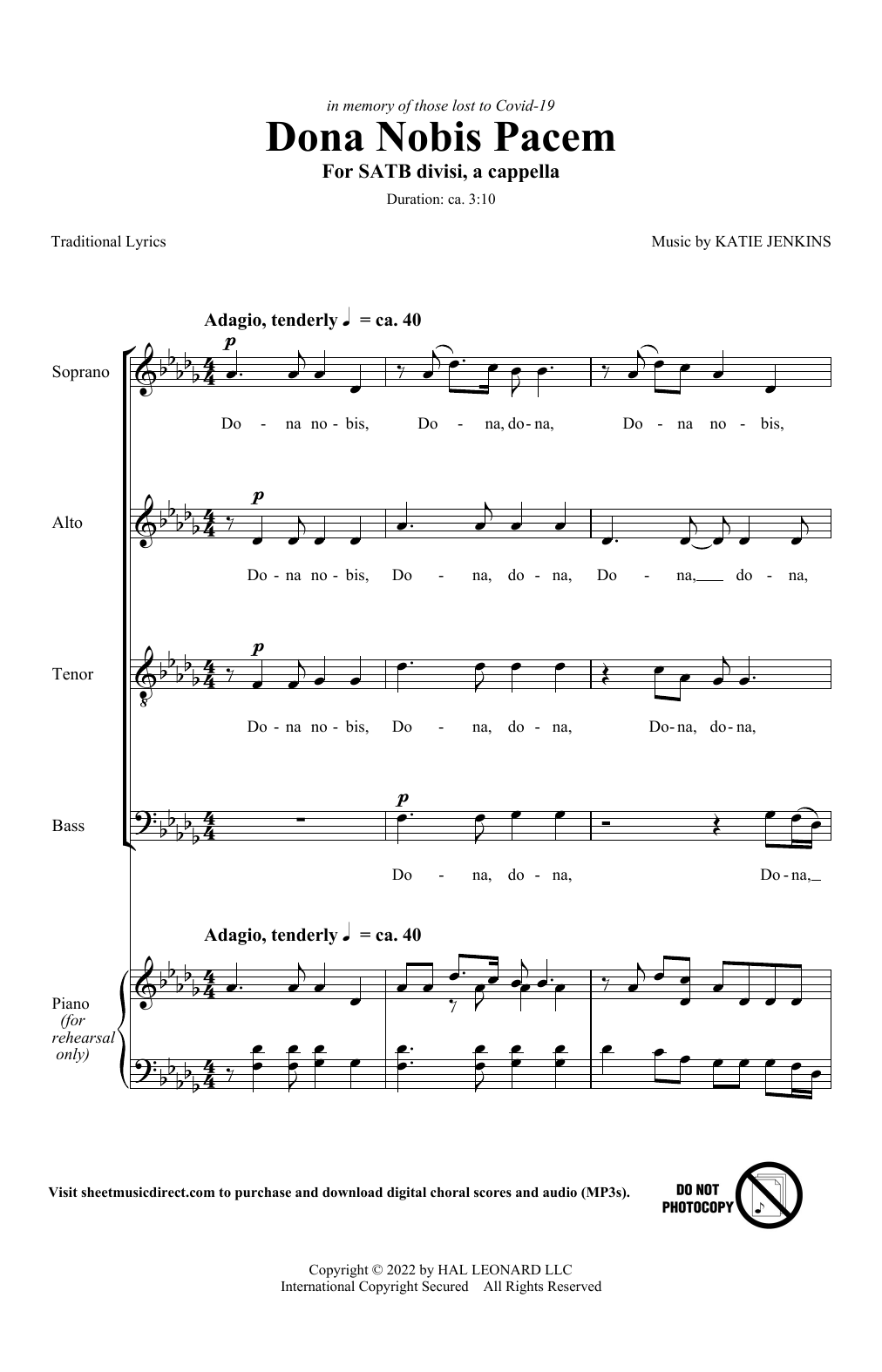 Download Katie Jenkins Dona Nobis Pacem Sheet Music and learn how to play SATB Choir PDF digital score in minutes