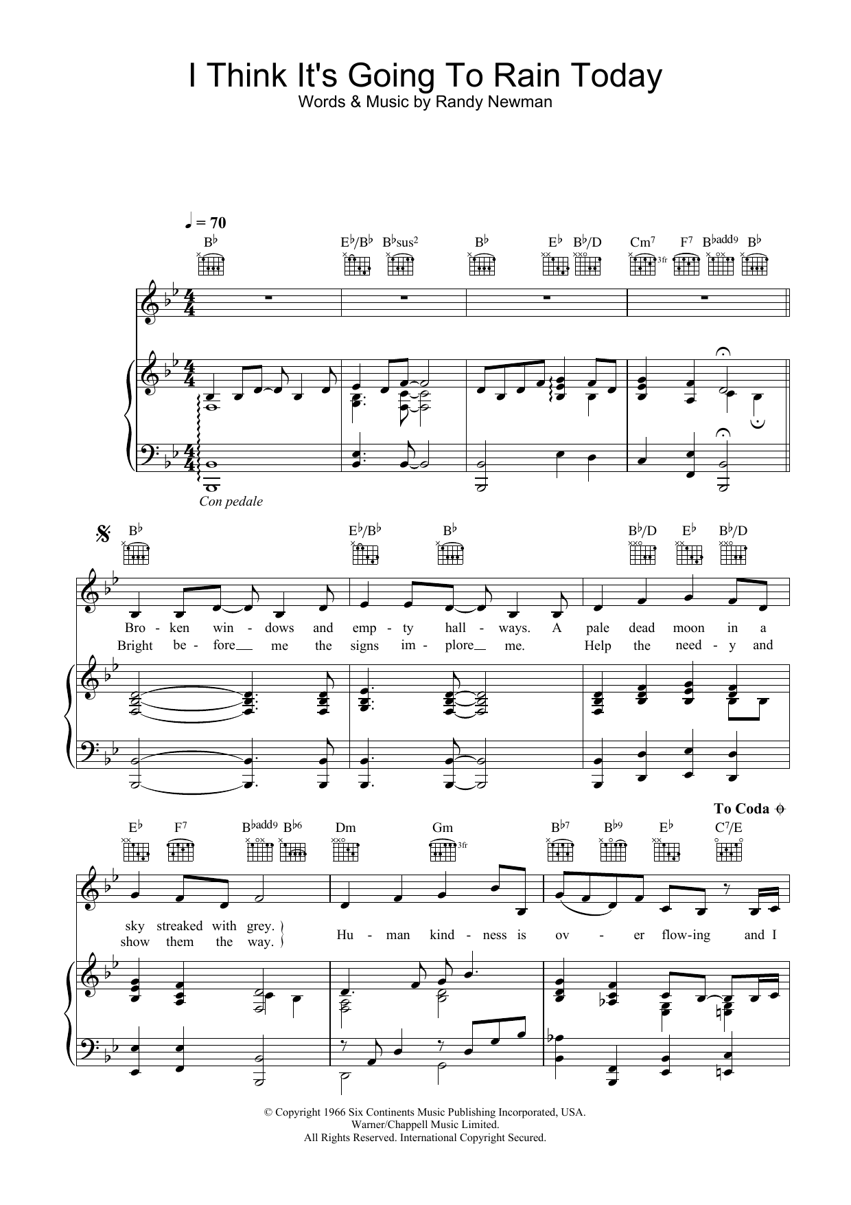 Download Katie Melua I Think It's Going To Rain Today Sheet Music and learn how to play Piano, Vocal & Guitar PDF digital score in minutes