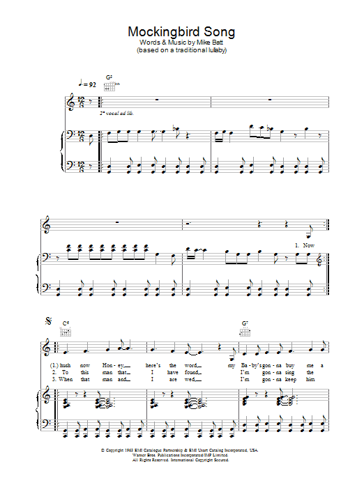 Download Katie Melua Mockingbird Song Sheet Music and learn how to play Melody Line, Lyrics & Chords PDF digital score in minutes