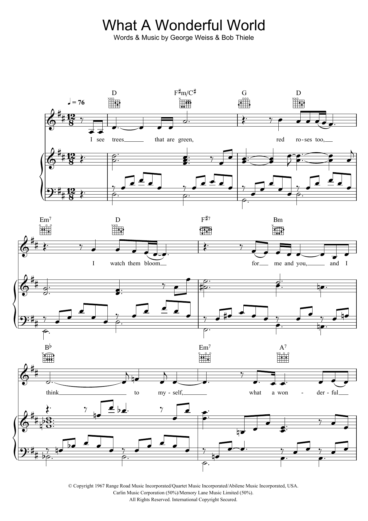 Download Katie Melua What A Wonderful World Sheet Music and learn how to play Piano, Vocal & Guitar PDF digital score in minutes