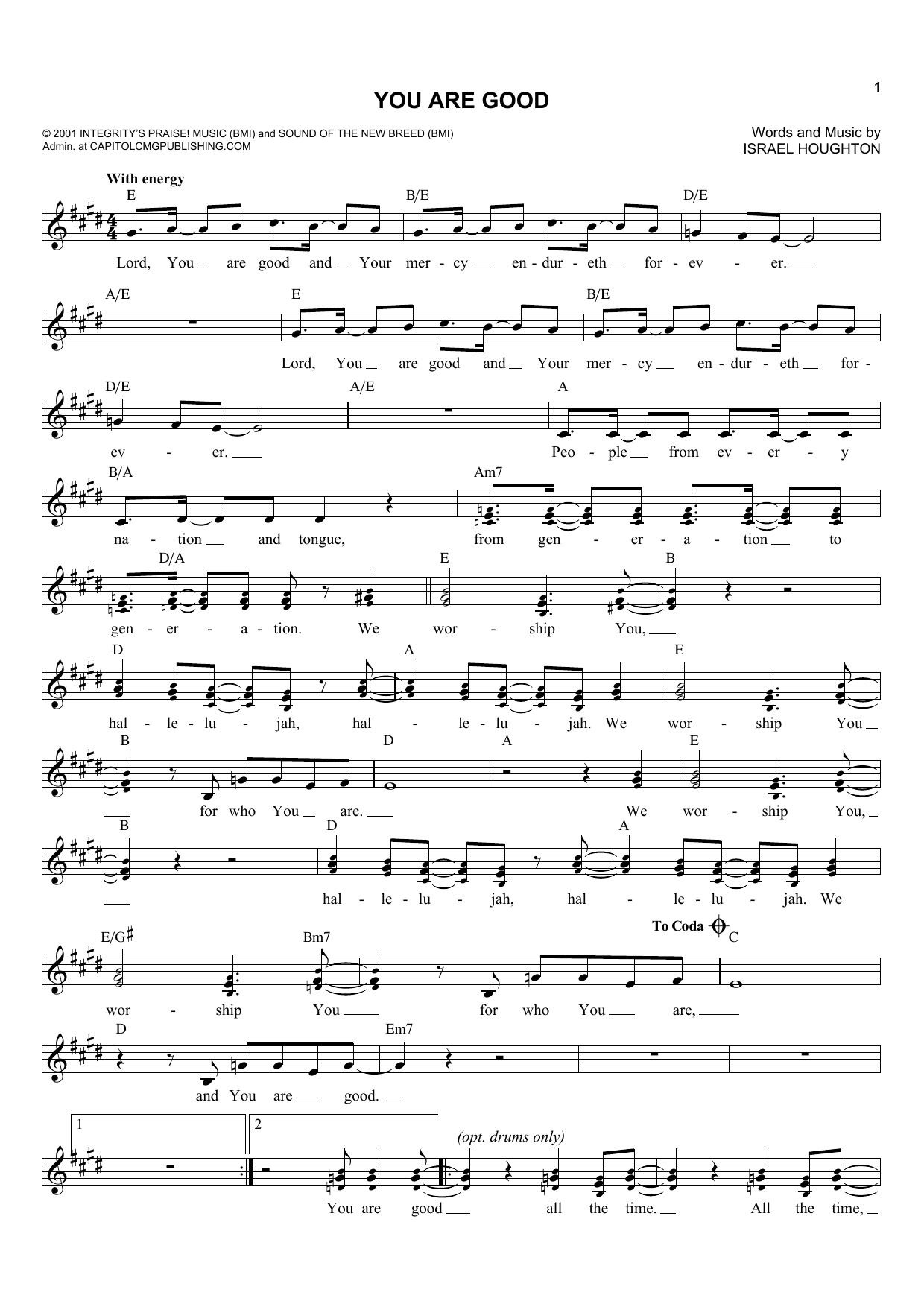 Download Katinas You Are Good Sheet Music and learn how to play Melody Line, Lyrics & Chords PDF digital score in minutes