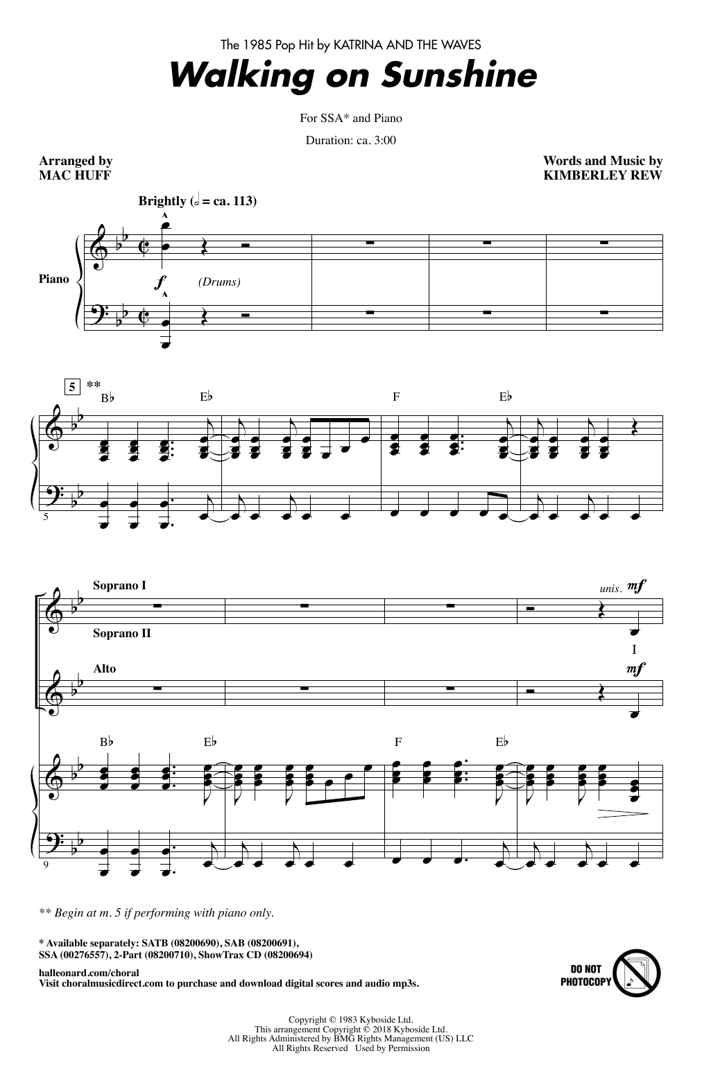 Download Katrina And The Waves Walking On Sunshine (arr. Mac Huff) Sheet Music and learn how to play SATB Choir PDF digital score in minutes