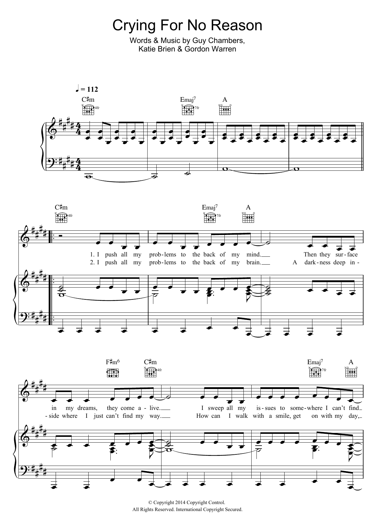 Download Katy B Crying For No Reason Sheet Music and learn how to play Piano, Vocal & Guitar PDF digital score in minutes