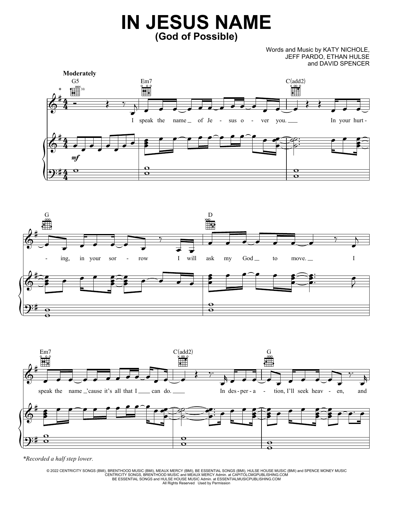 Download Katy Nichole In Jesus Name (God Of Possible) Sheet Music and learn how to play Easy Piano PDF digital score in minutes
