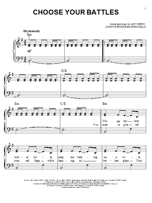 Download Katy Perry Choose Your Battles Sheet Music and learn how to play Piano, Vocal & Guitar (Right-Hand Melody) PDF digital score in minutes