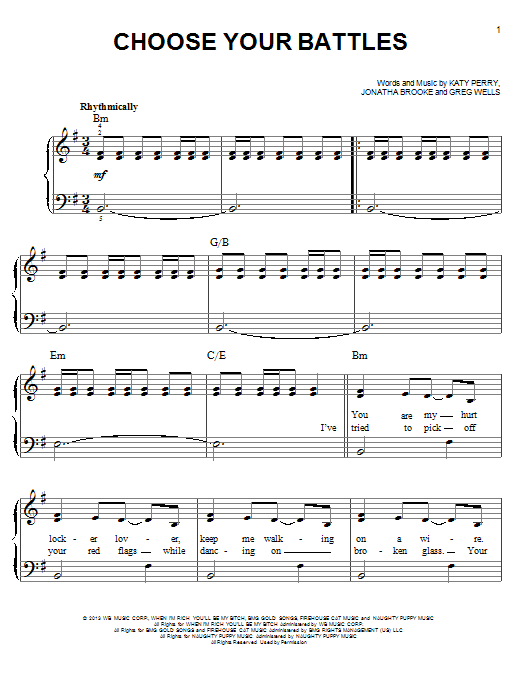 Download Katy Perry Choose Your Battles Sheet Music and learn how to play Easy Piano PDF digital score in minutes