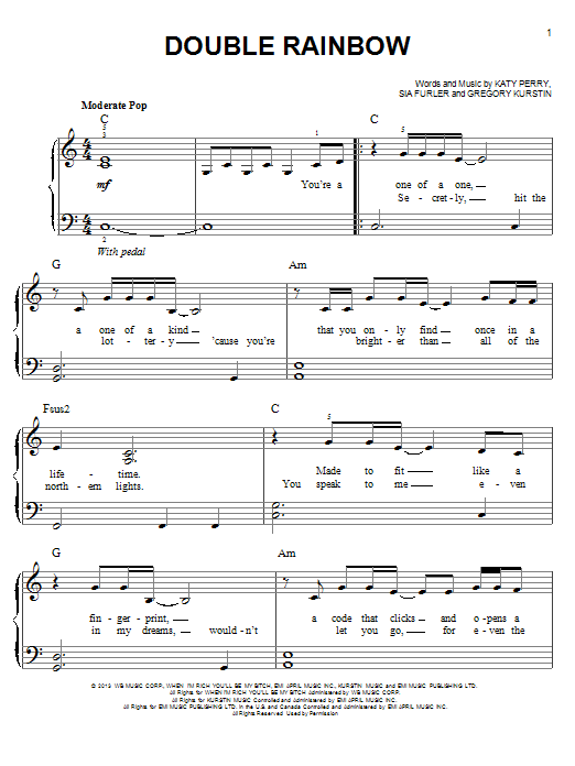 Download Katy Perry Double Rainbow Sheet Music and learn how to play Easy Piano PDF digital score in minutes