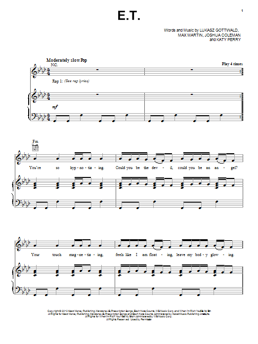 Download Katy Perry E.T. (feat. Kanye West) Sheet Music and learn how to play Keyboard PDF digital score in minutes