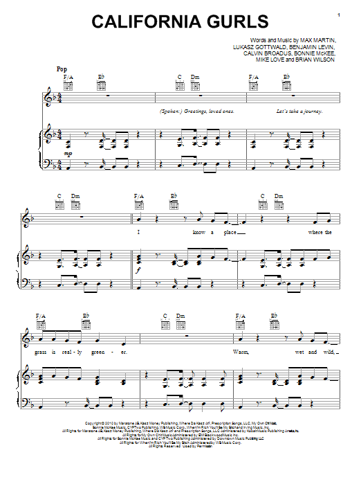 Download Katy Perry featuring Snoop Dogg California Gurls Sheet Music and learn how to play Piano, Vocal & Guitar (Right-Hand Melody) PDF digital score in minutes