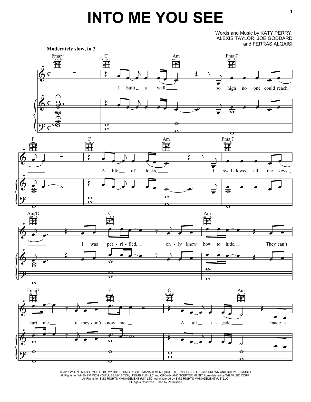 Download Katy Perry Into Me You See Sheet Music and learn how to play Piano, Vocal & Guitar (Right-Hand Melody) PDF digital score in minutes