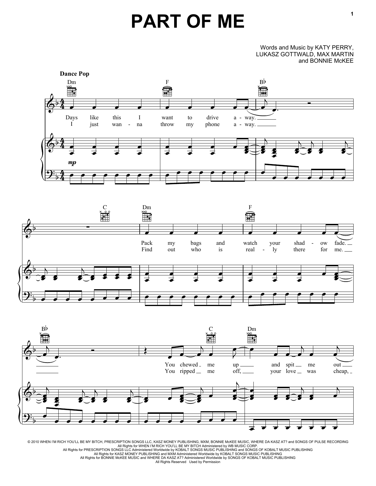 Download Katy Perry Part Of Me Sheet Music and learn how to play Easy Piano PDF digital score in minutes