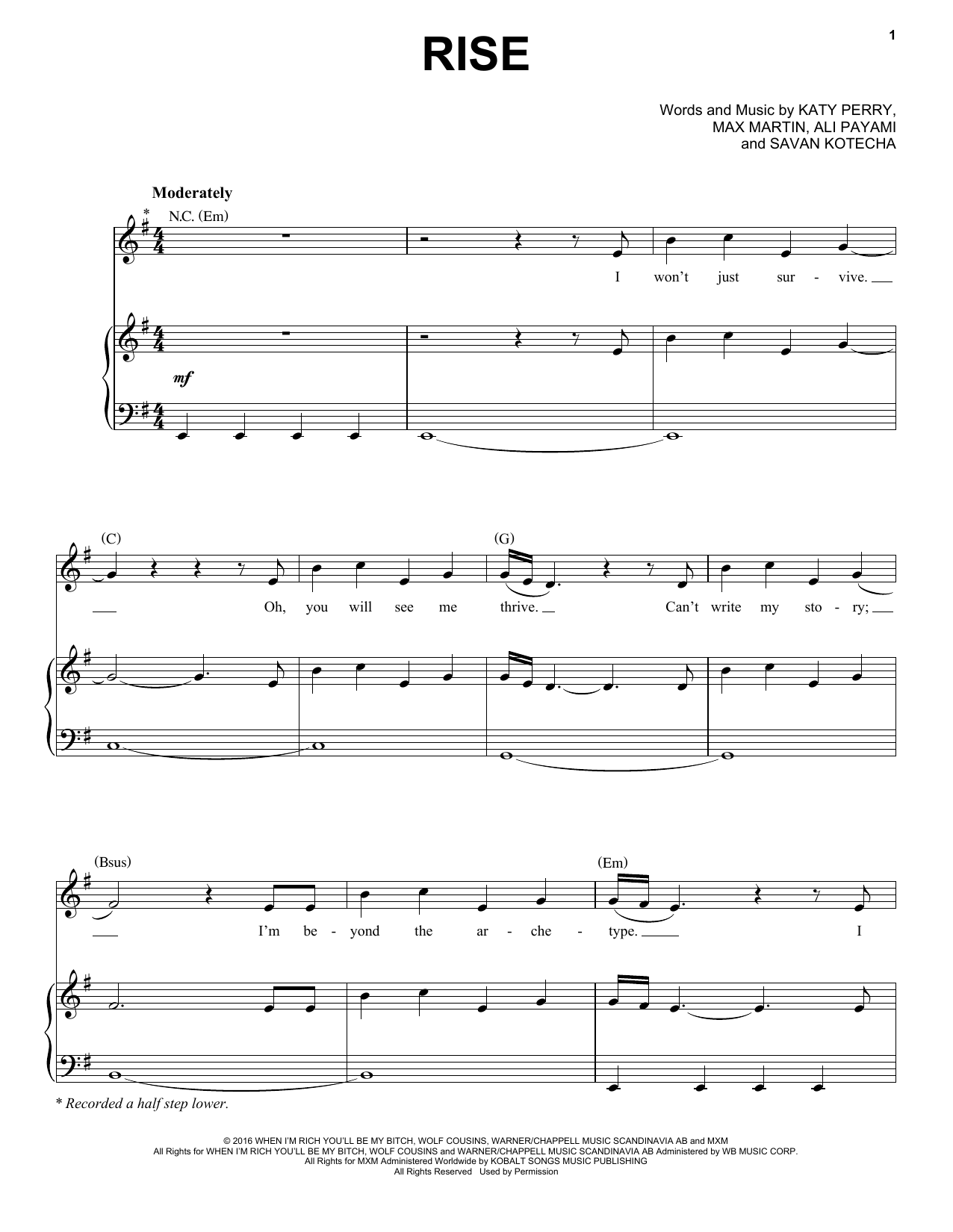 Download Katy Perry Rise Sheet Music and learn how to play Easy Piano PDF digital score in minutes