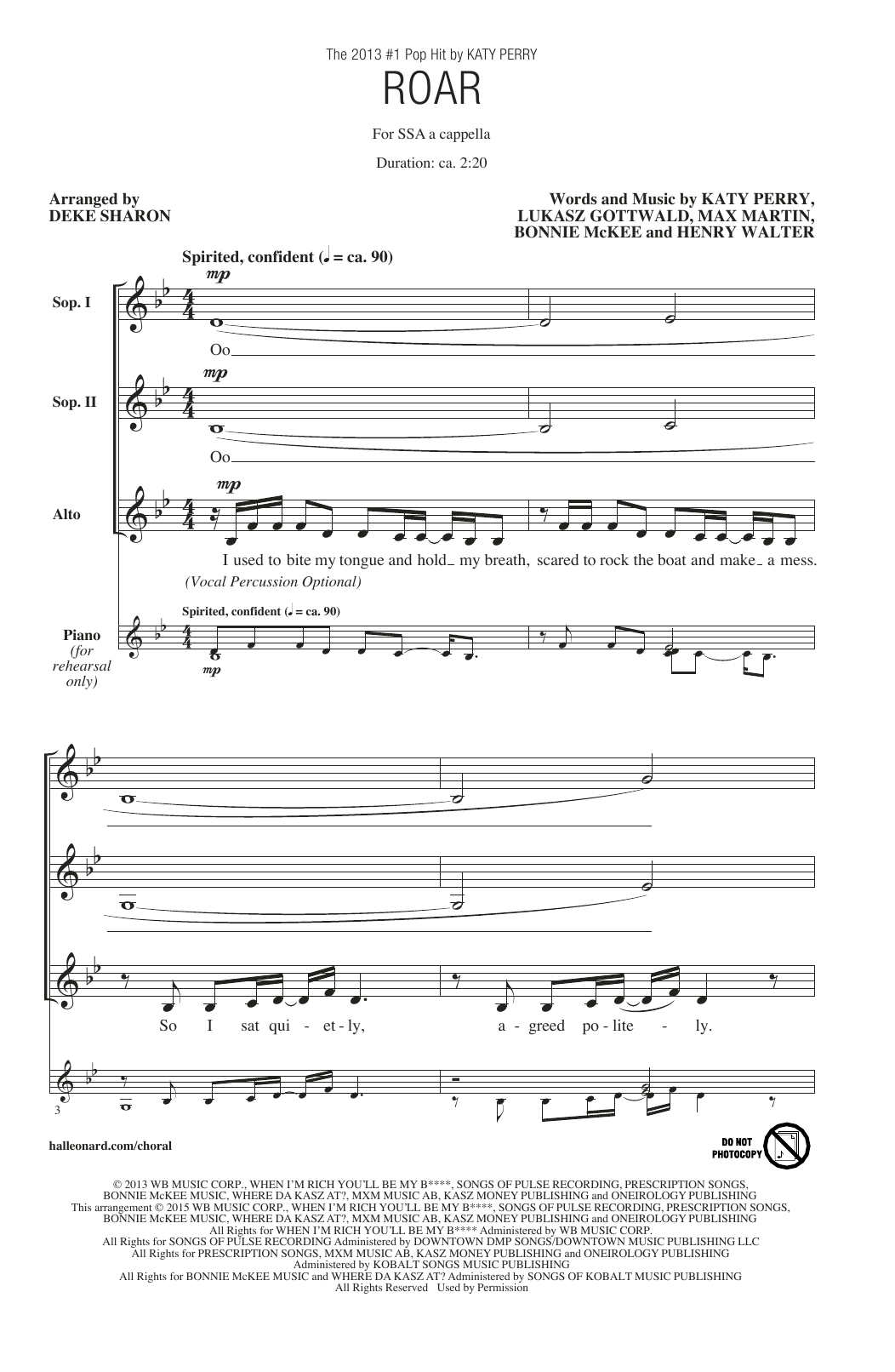 Download Katy Perry Roar (arr. Deke Sharon) Sheet Music and learn how to play SSA PDF digital score in minutes