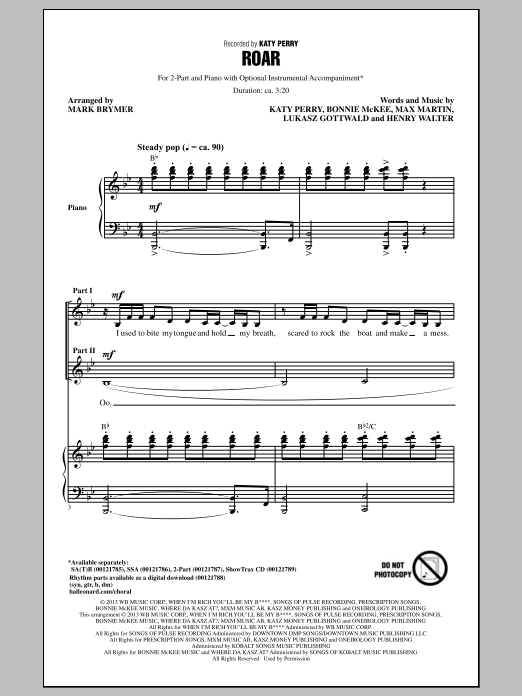 Download Katy Perry Roar (arr. Mark Brymer) Sheet Music and learn how to play 2-Part Choir PDF digital score in minutes