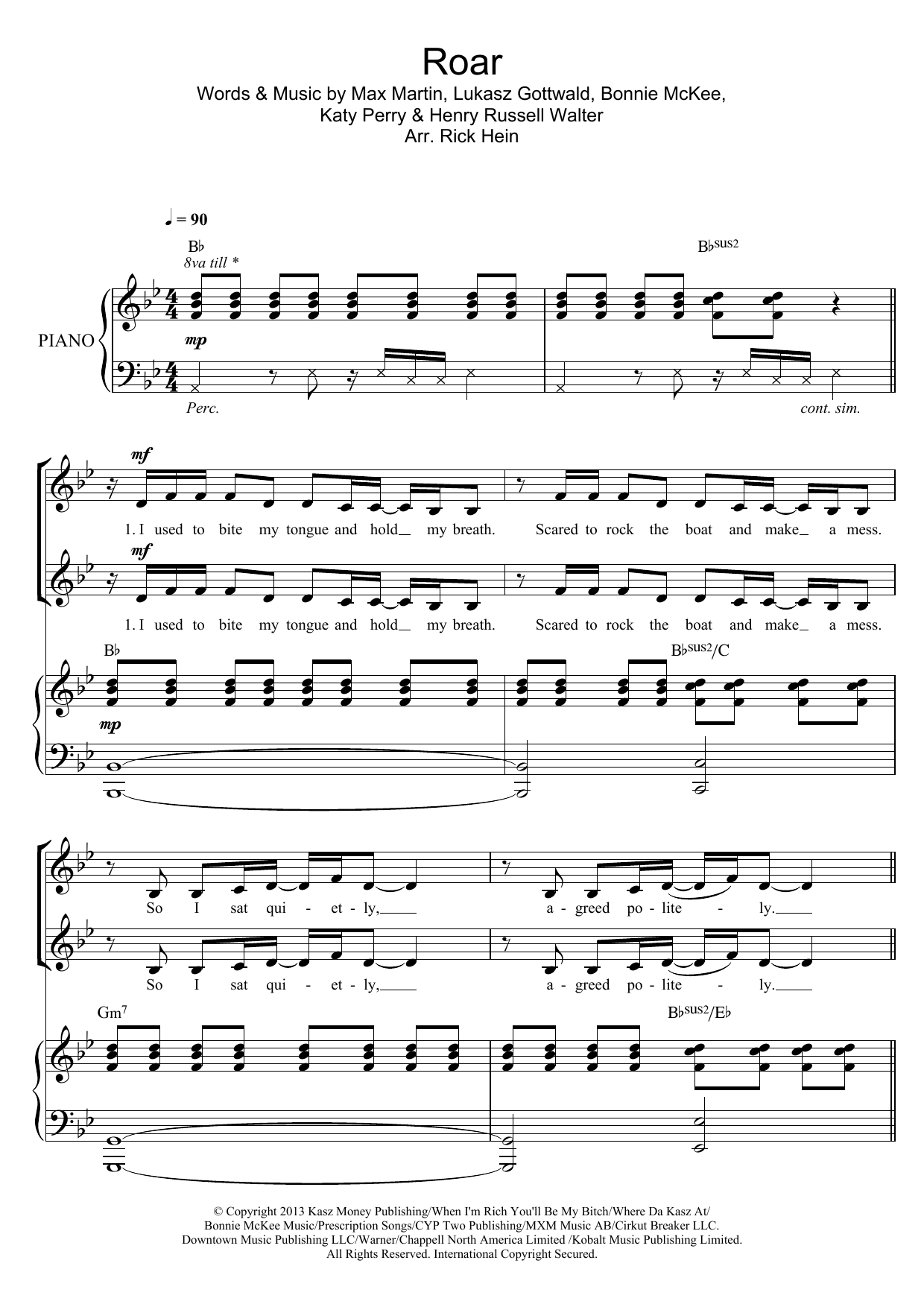 Download Katy Perry Roar (arr. Rick Hein) Sheet Music and learn how to play 2-Part Choir PDF digital score in minutes