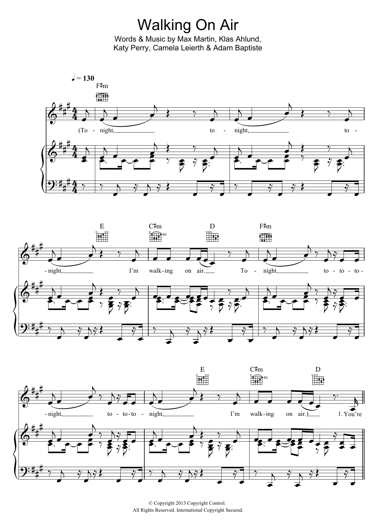 Download Katy Perry Walking On Air Sheet Music and learn how to play Easy Piano PDF digital score in minutes