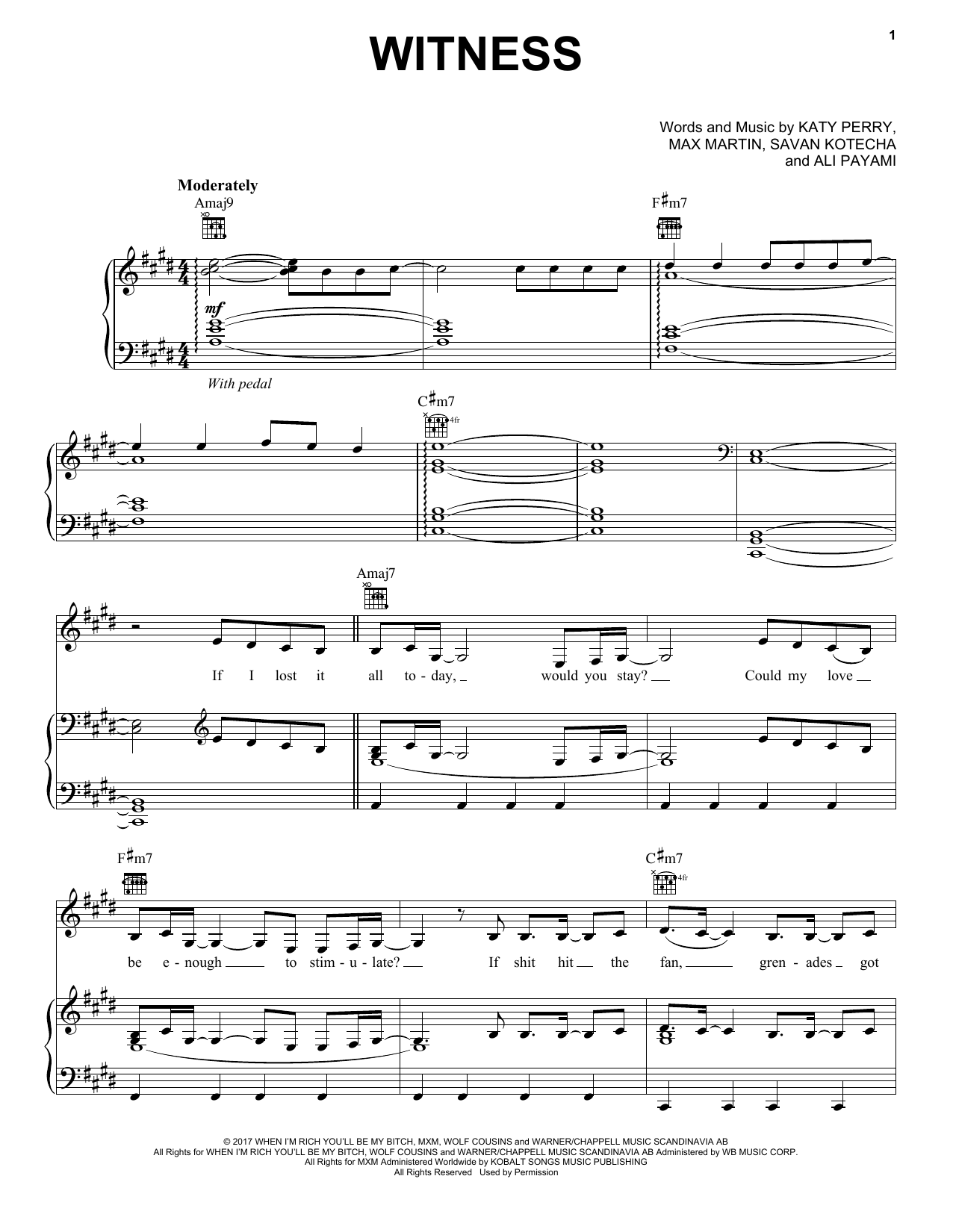 Download Katy Perry Witness Sheet Music and learn how to play Piano, Vocal & Guitar (Right-Hand Melody) PDF digital score in minutes