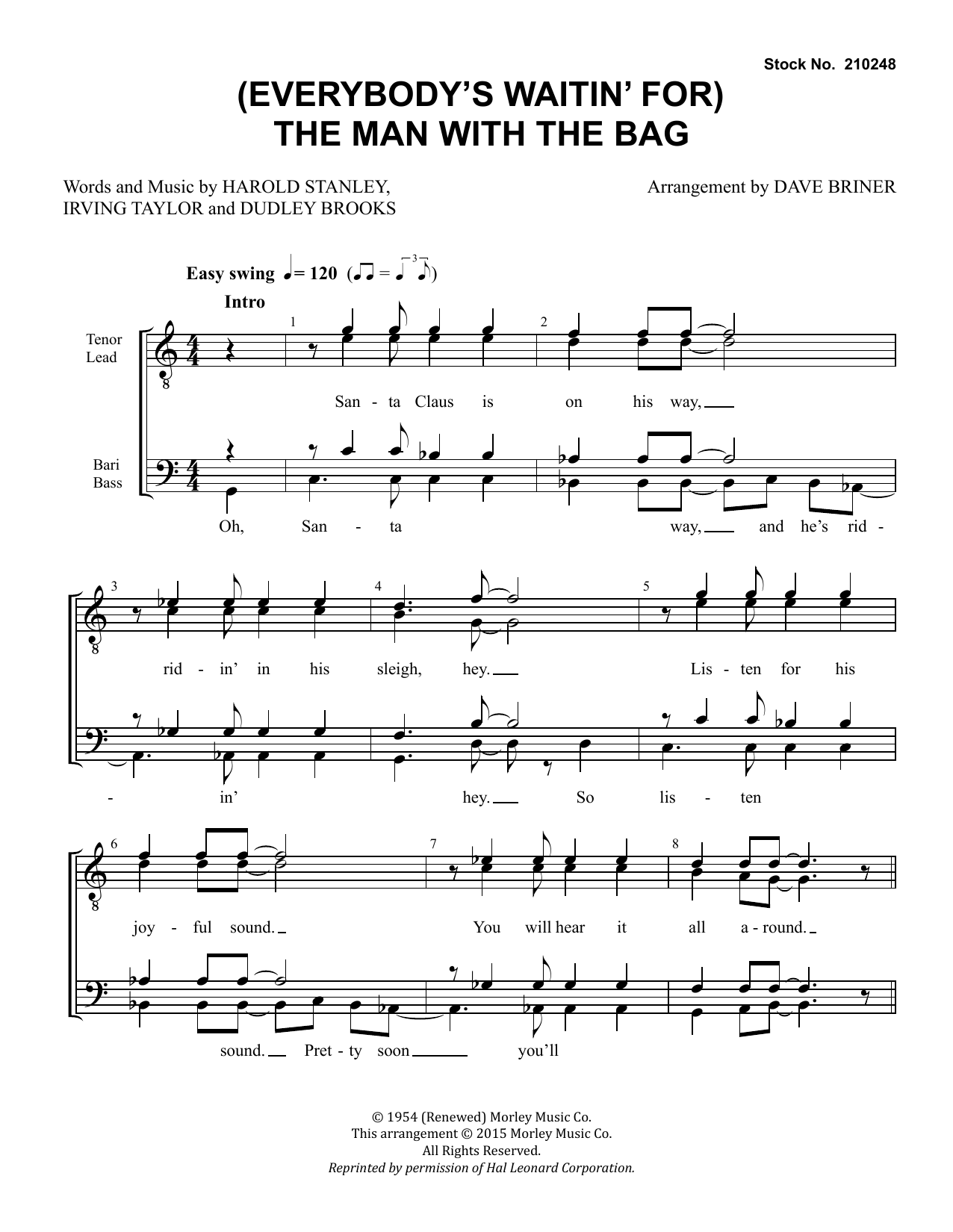Download Kay Starr (Everybody's Waitin' for) The Man with the Bag (arr. Dave Briner) Sheet Music and learn how to play TTBB Choir PDF digital score in minutes