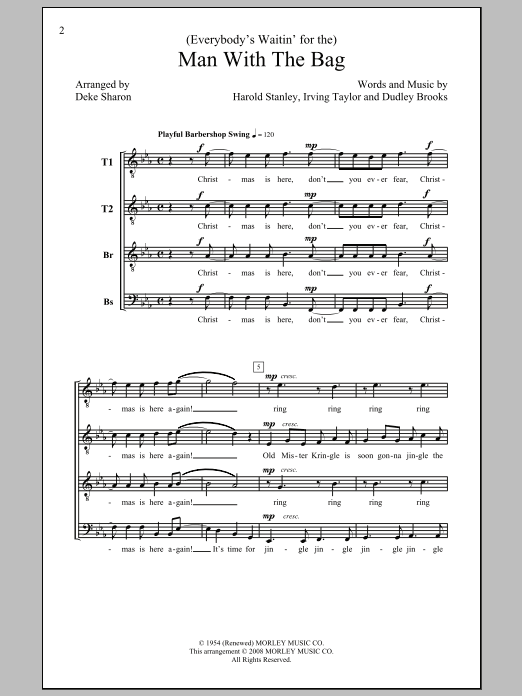 Download Deke Sharon (Everybody's Waitin' For) The Man With The Bag Sheet Music and learn how to play TTBB PDF digital score in minutes