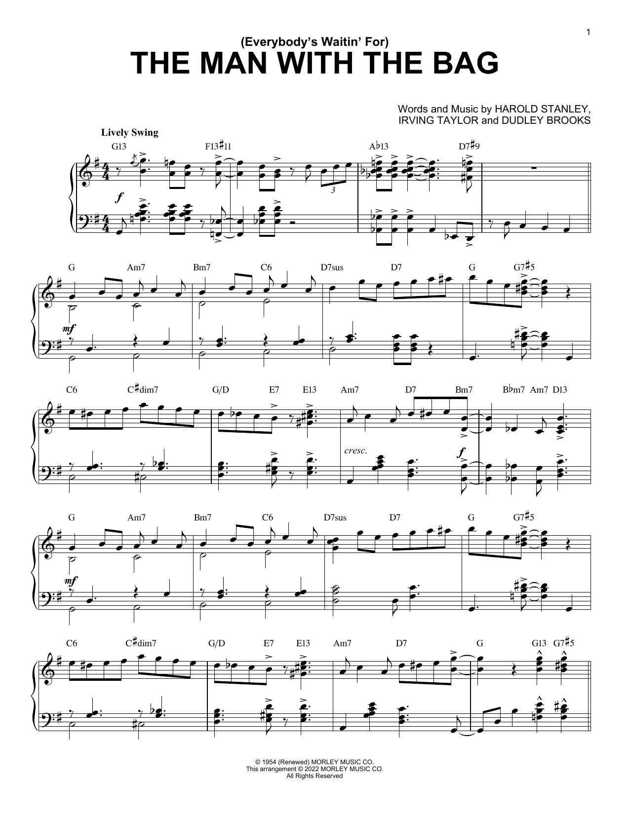 Download Kay Starr (Everybody's Waitin' For) The Man With The Bag (arr. Brent Edstrom) Sheet Music and learn how to play Piano Solo PDF digital score in minutes